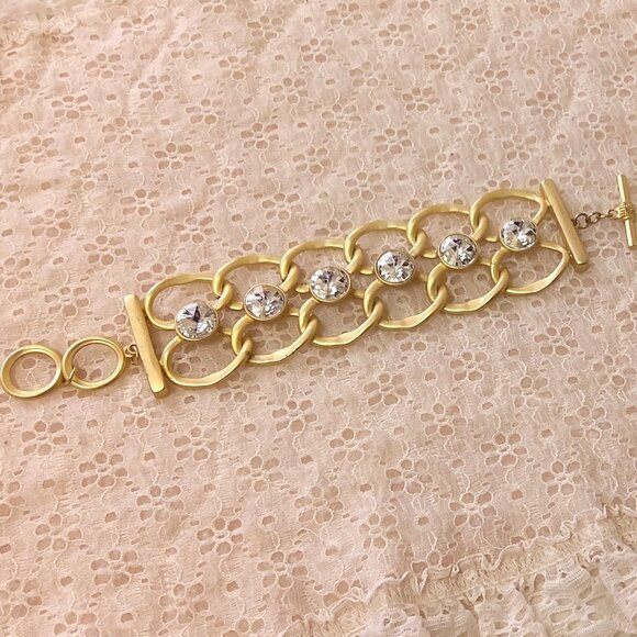 New Clear Crystal Gold Plated Toggle Bangle Bracelet Women's Jewelry Gifts - Picture 3 of 7